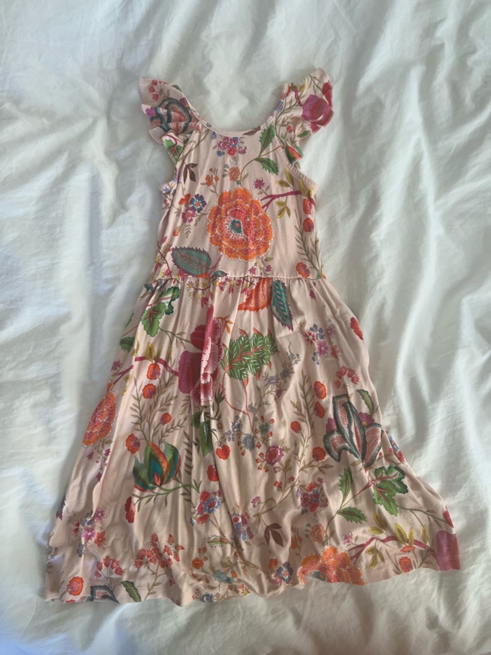 Oilily Girls Pink Floral Tiered Dress with Flutter Sleeves, sz 6
